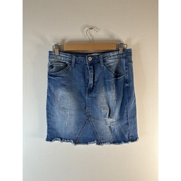 Kancan Distressed Medium Wash Blue Casual Denim Jean Skirt Size 3/25 - Picture 2 of 10